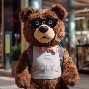 Brown Bear mascot costume character dressed with a Shorts and Eyeglasses