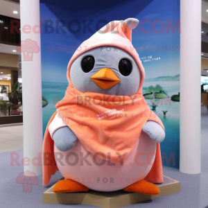 Peach Seal mascot costume character dressed with a V-Neck Tee and Scarf clips