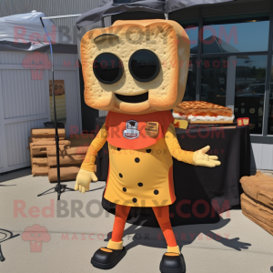 Rust Grilled Cheese Sandwich mascot costume character dressed with a Romper and Sunglasses