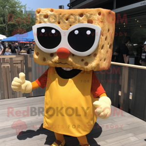Rust Grilled Cheese Sandwich mascot costume character dressed with a Romper and Sunglasses