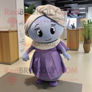 Lavender Miso Soup mascot costume character dressed with a Wrap Skirt and Hairpins