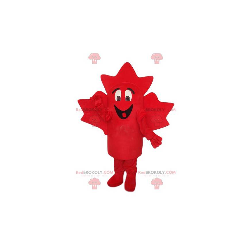 Mascotte de feuille d'érable rouge très souriante -