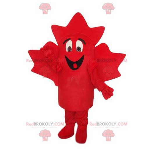 Mascotte de feuille d'érable rouge très souriante -