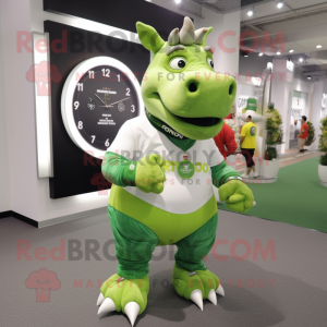 Lime Green Rhinoceros mascot costume character dressed with a Running Shorts and Bracelet watches