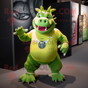 Lime Green Rhinoceros mascot costume character dressed with a Running Shorts and Bracelet watches