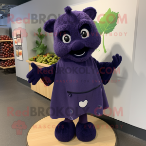 Navy Grape mascot costume character dressed with a Sweater and Mittens