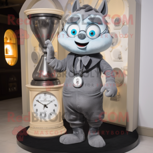 Gray Hourglass mascot costume character dressed with a Oxford Shirt and Necklaces