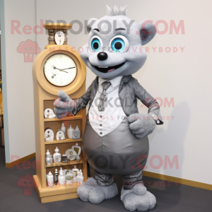 Gray Hourglass mascot costume character dressed with a Oxford Shirt and Necklaces