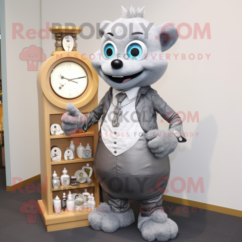 Gray Hourglass mascot costume character dressed with a Oxford Shirt and Necklaces Gray Hourglass mascot costume character dressed with a Oxford Shirt and Necklaces