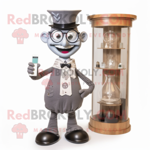 Gray Hourglass mascot costume character dressed with a Oxford Shirt and Necklaces