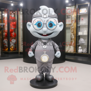 Gray Hourglass mascot costume character dressed with a Oxford Shirt and Necklaces