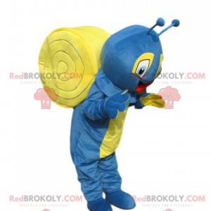 Very happy blue and yellow snail mascot - Redbrokoly.com