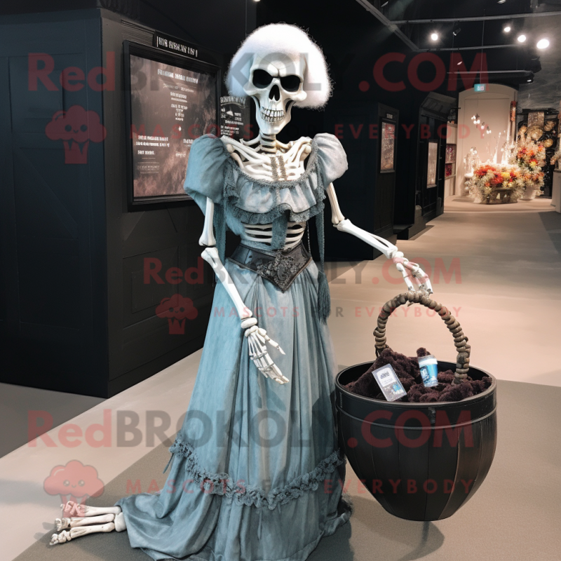 Silver Graveyard mascot costume character dressed with a Evening Gown and Tote bags