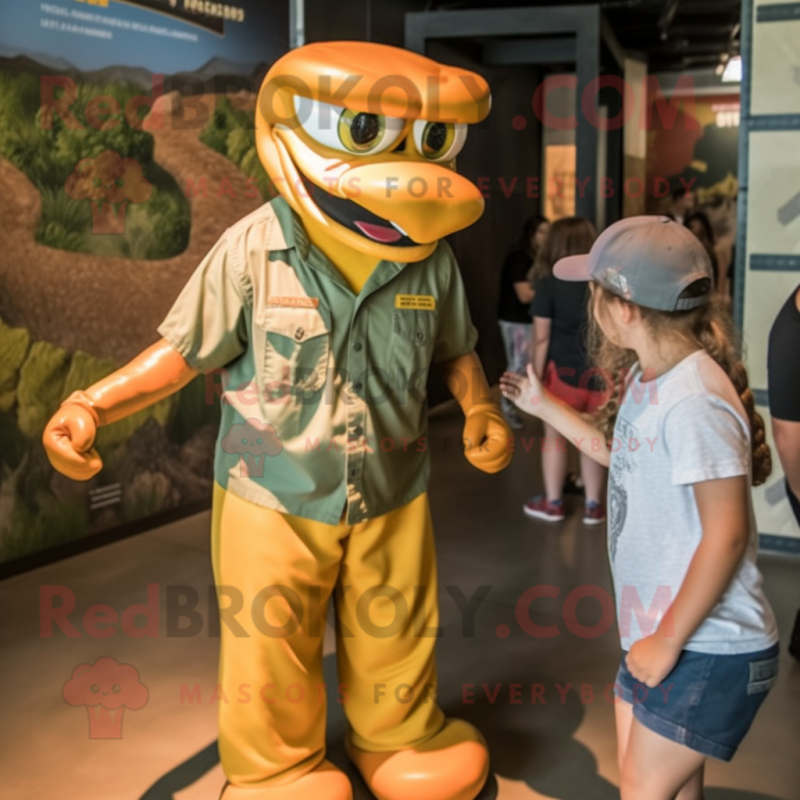 Rust Anaconda mascot costume character dressed with a Cargo Shorts and Watches Rust Anaconda mascot costume character dressed with a Cargo Shorts and Watches