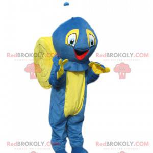 Mascotte lumaca blu e gialla molto felice - Redbrokoly.com