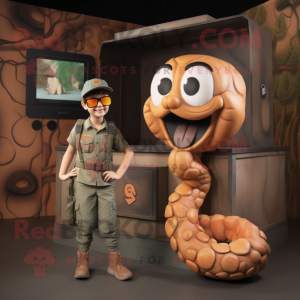 Rust Anaconda mascot costume character dressed with a Cargo Shorts and Watches