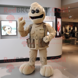 Beige Army Soldier mascot costume character dressed with a Suit Jacket and Watches