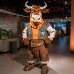 Rust Zebu mascot costume character dressed with a V-Neck Tee and Belts