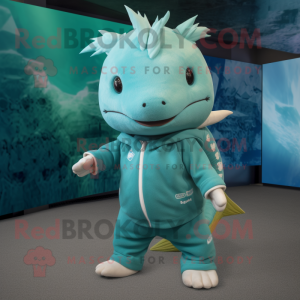 Blågrøn Axolotls maskot...