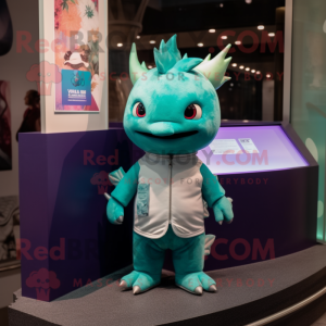 Teal Axolotls mascot costume character dressed with a Sweatshirt and Pocket squares