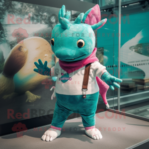 Teal Axolotls mascot costume character dressed with a Sweatshirt and Pocket squares