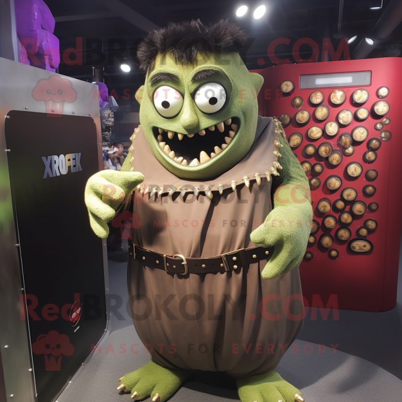 Olive Frankenstein'S Monster mascot costume character dressed with a Bodysuit and Coin purses