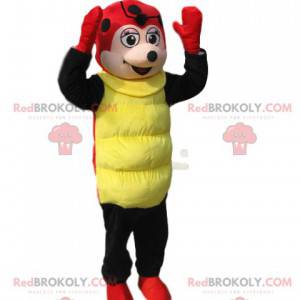 Mascot red and black ladybug with a small round muzzle -