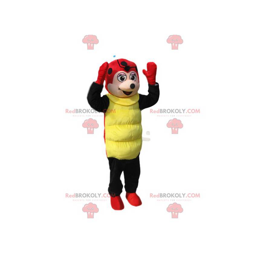 Mascot rood en zwart lieveheersbeestje met een kleine ronde