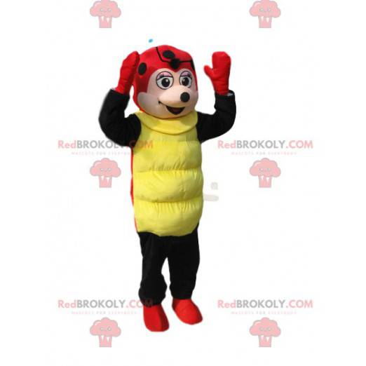 Mascot red and black ladybug with a small round muzzle -