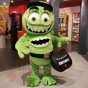 Olive Frankenstein'S Monster mascot costume character dressed with a Bodysuit and Coin purses