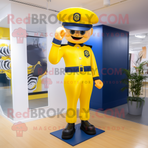 Yellow Navy Soldier mascot costume character dressed with a Trousers and Hat pins