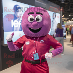 Magenta Ice mascot costume character dressed with a Button-Up Shirt and Smartwatches