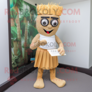 Tan Pad Thai mascot costume character dressed with a Trousers and Reading glasses