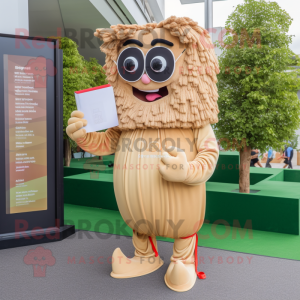 Tan Pad Thai mascot costume character dressed with a Trousers and Reading glasses