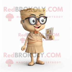 Tan Pad Thai mascot costume character dressed with a Trousers and Reading glasses