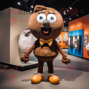 Brown Soccer Ball mascot costume character dressed with a Henley Tee and Bow ties