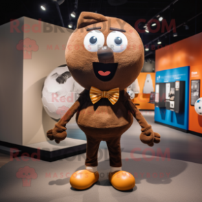 Brown Soccer Ball mascot costume character dressed with a Henley Tee and Bow ties