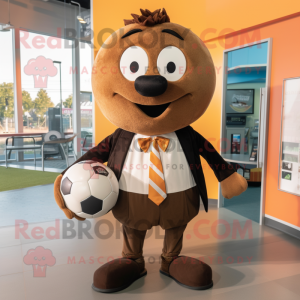 Brown Soccer Ball mascot costume character dressed with a Henley Tee and Bow ties