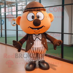 Brown Soccer Ball mascot costume character dressed with a Henley Tee and Bow ties