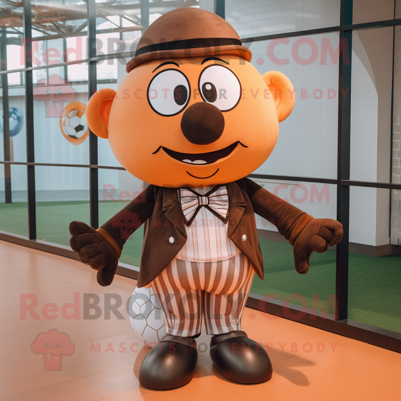 Brown Soccer Ball mascot costume character dressed with a Henley Tee and Bow ties Brown Soccer Ball mascot costume character dressed with a Henley Tee and Bow ties