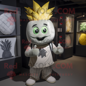 Gray Pineapple mascot costume character dressed with a V-Neck Tee and Backpacks