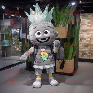 Gray Pineapple mascot costume character dressed with a V-Neck Tee and Backpacks