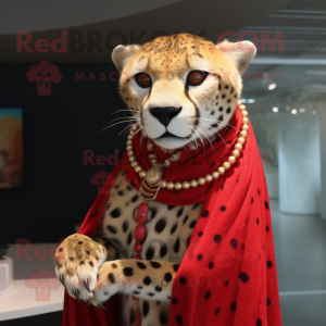Red Cheetah mascot costume character dressed with a Cover-up and Necklaces