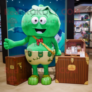 Green Treasure Chest mascot costume character dressed with a One-Piece Swimsuit and Keychains