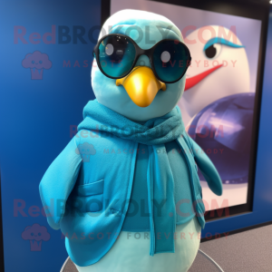 Cyan Gull maskot kostym...