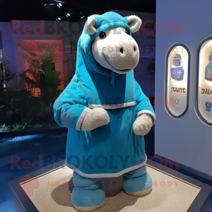 Blue Camel mascot costume character dressed with a Sweatshirt and Wraps