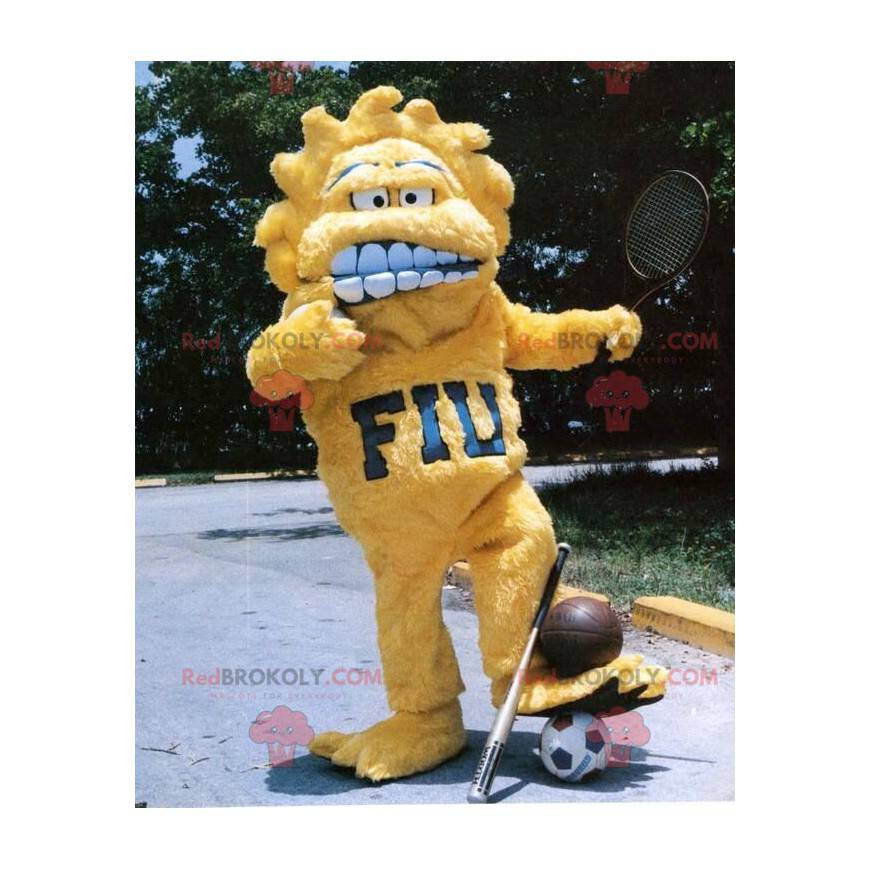 Mascotte de monstre jaune de soleil tout poilu - Redbrokoly.com