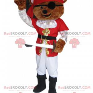 Mascotte d'ours brun marron avec une tenue de pirate -