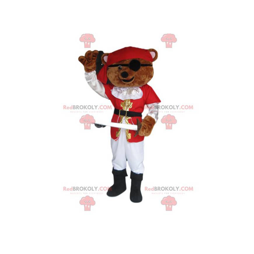 Mascotte d'ours brun marron avec une tenue de pirate -
