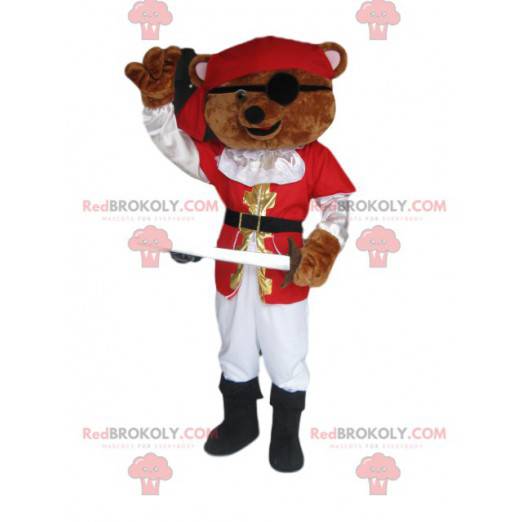 Mascotte d'ours brun marron avec une tenue de pirate -